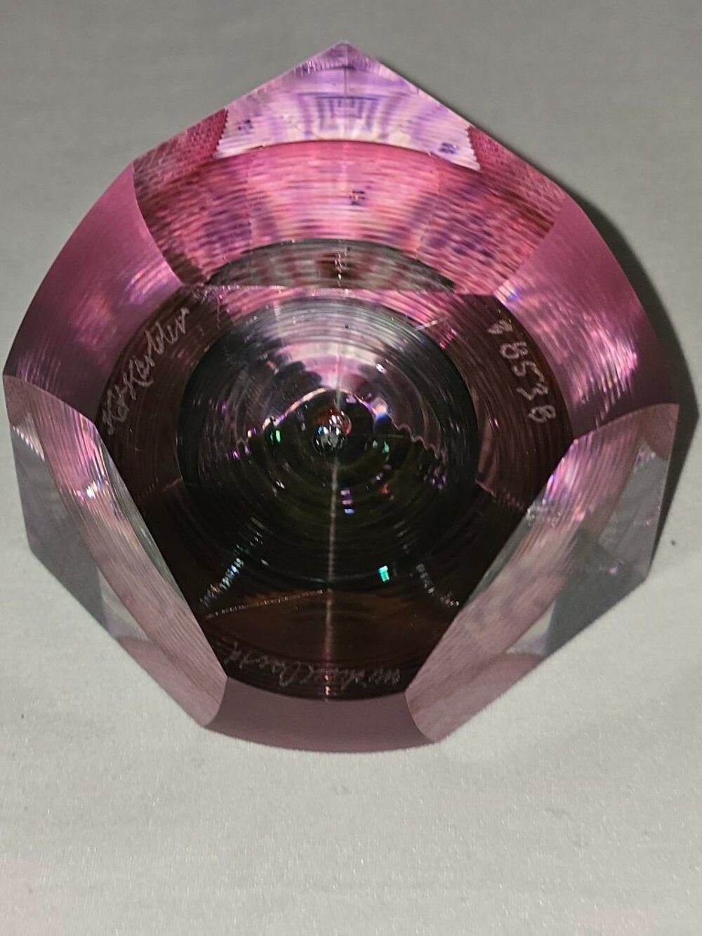 Kit Karbler & Michael David Signed Faceted Paperweight Art Glass Optic Geometric - Picture 14 of 16